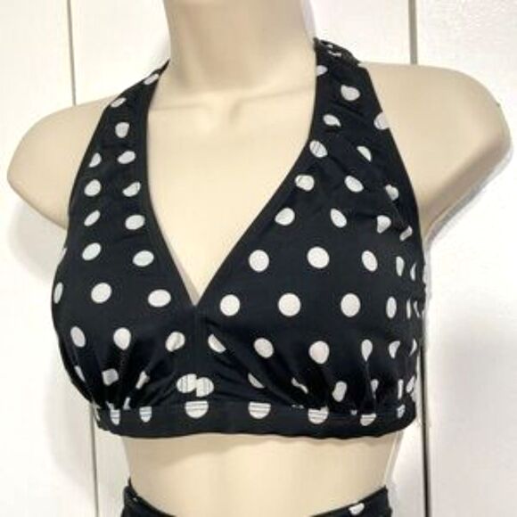 SWIMSUITS FOR ALL Black with White Polka Dot Bikini Womens 12 - Picture 2 of 13